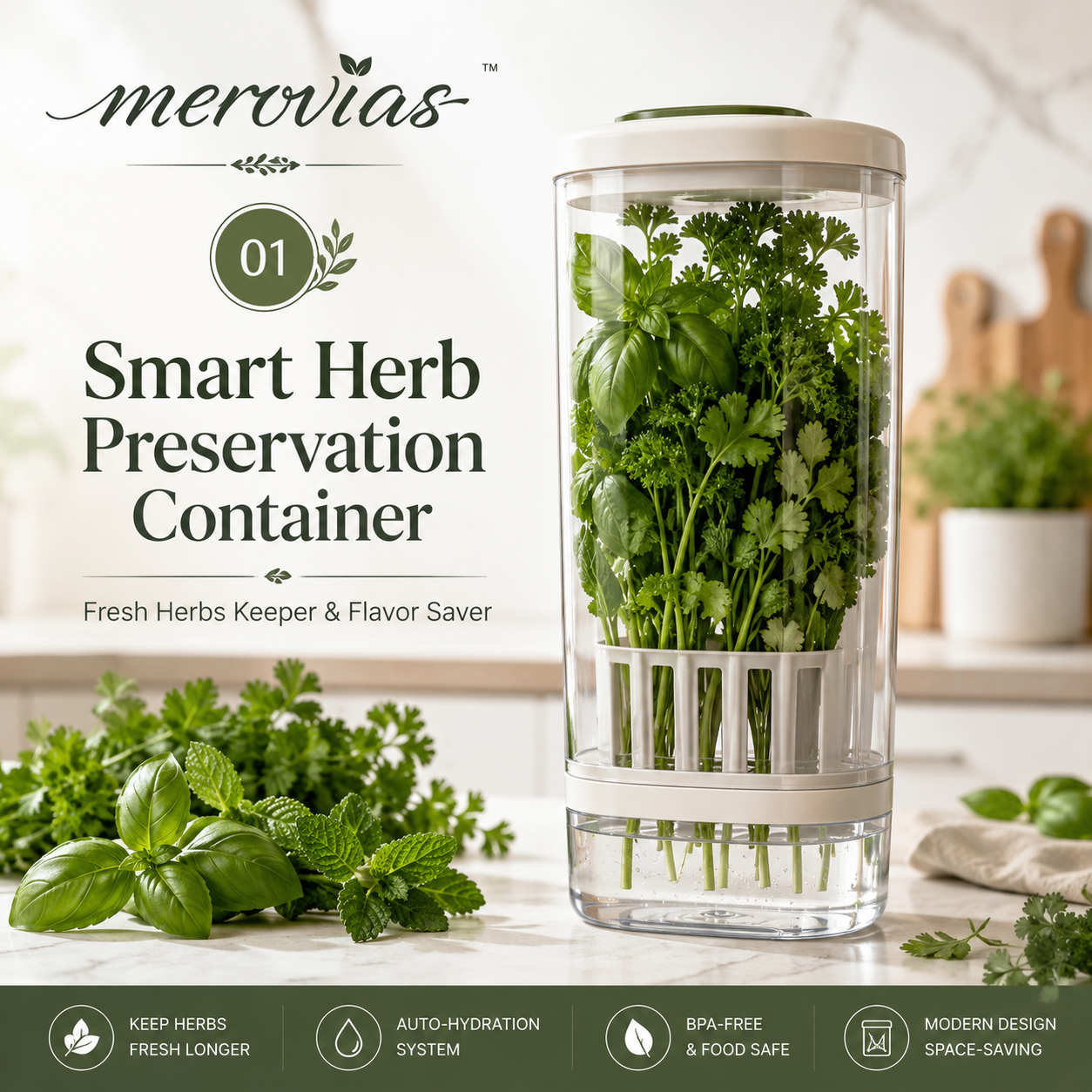 𝒎𝒆𝒓𝒐𝒗𝒊𝒂𝒔™ Smart Herb Preservation Container