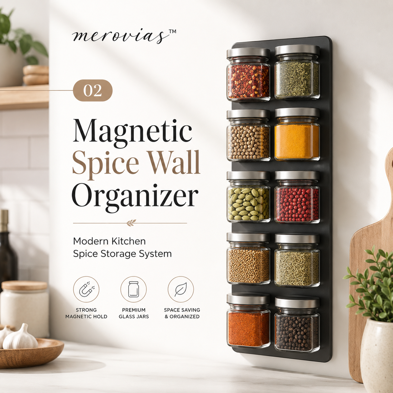 𝒎𝒆𝒓𝒐𝒗𝒊𝒂𝒔™ Magnetic Spice Wall Organizer  🧂 Modern Kitchen Spice Storage System