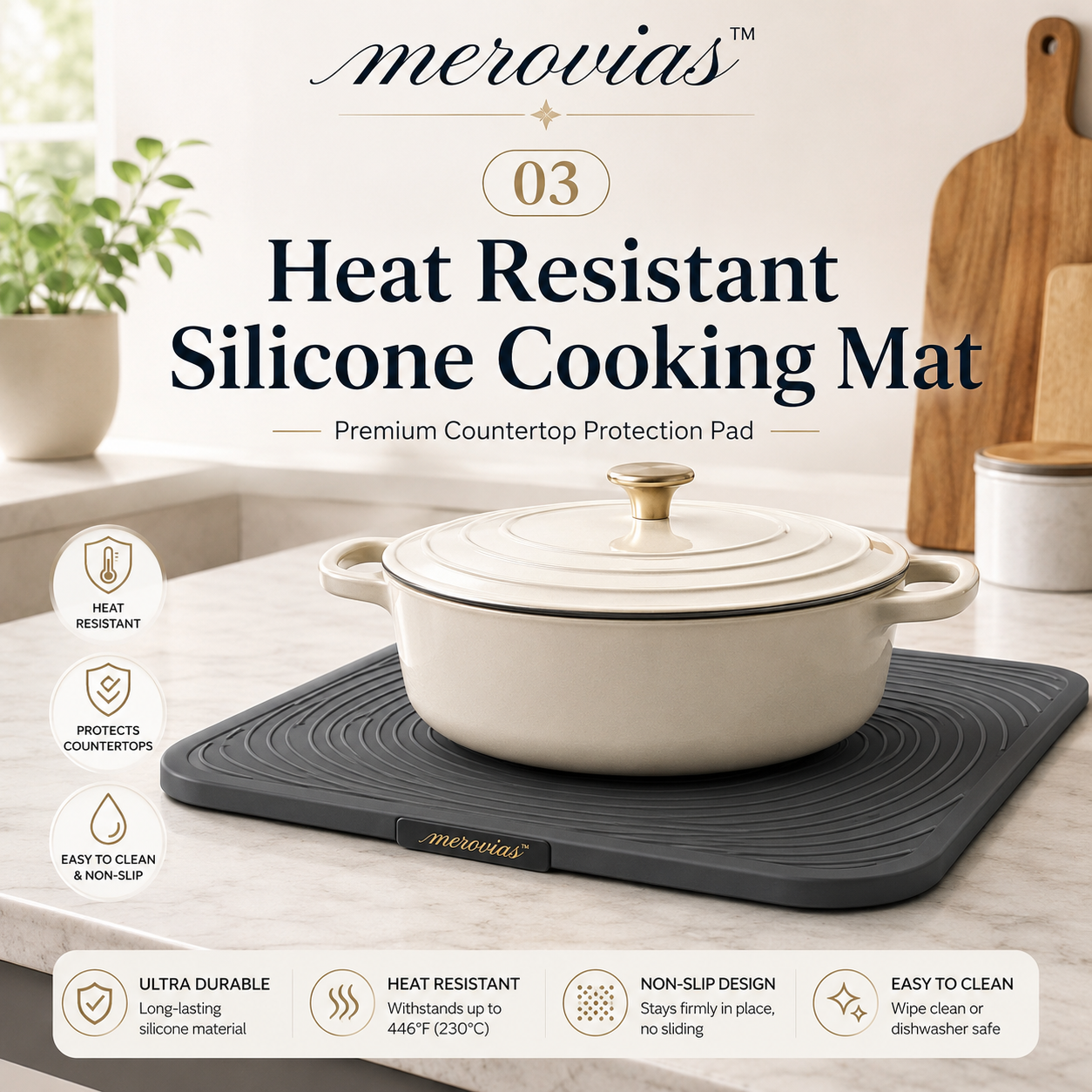 𝒎𝒆𝒓𝒐𝒗𝒊𝒂𝒔™ Heat Resistant Silicone Cooking Mat  🔥 Premium Countertop Protection Pad