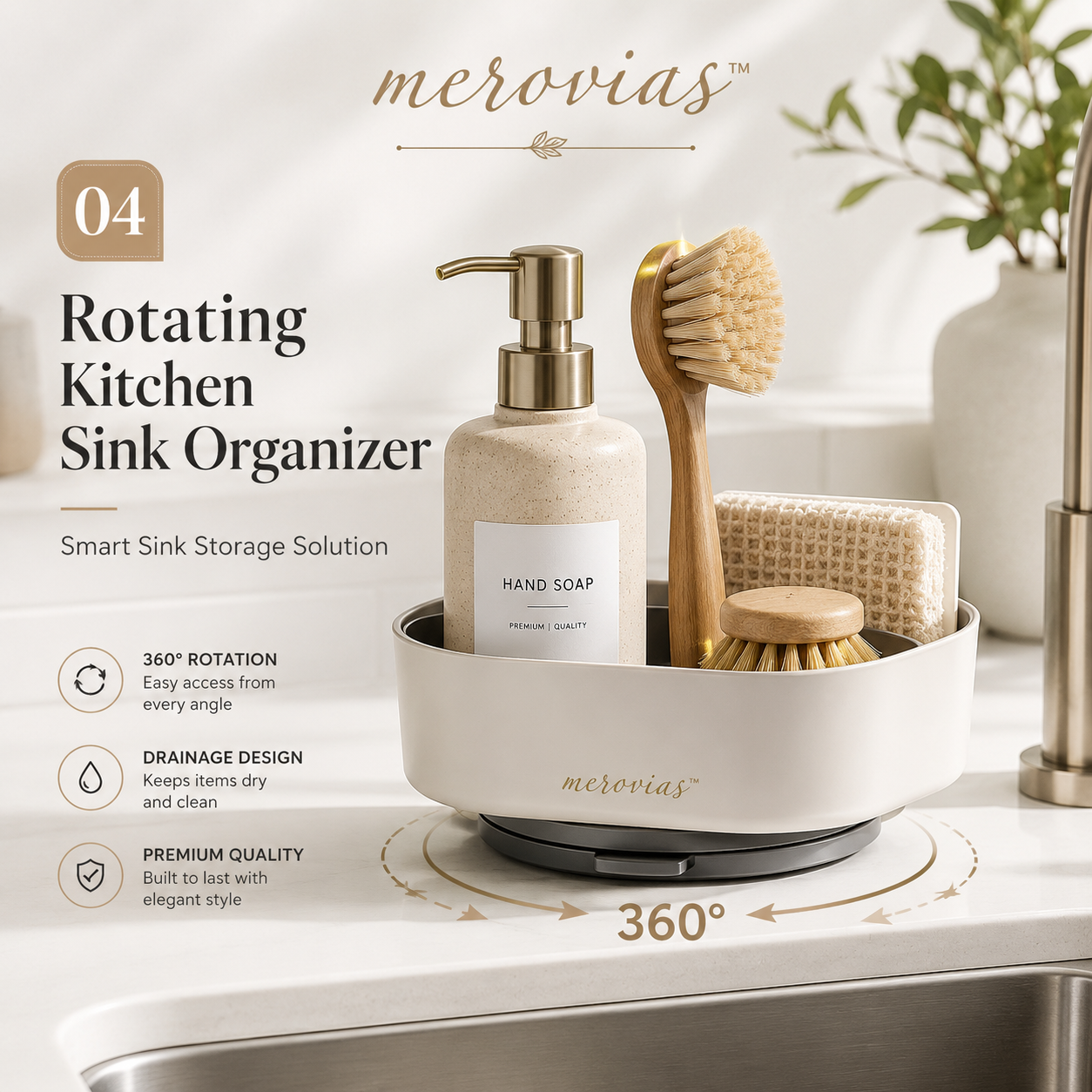 𝒎𝒆𝒓𝒐𝒗𝒊𝒂𝒔™ Rotating Kitchen Sink Organizer  🚰 Smart Sink Storage Solution