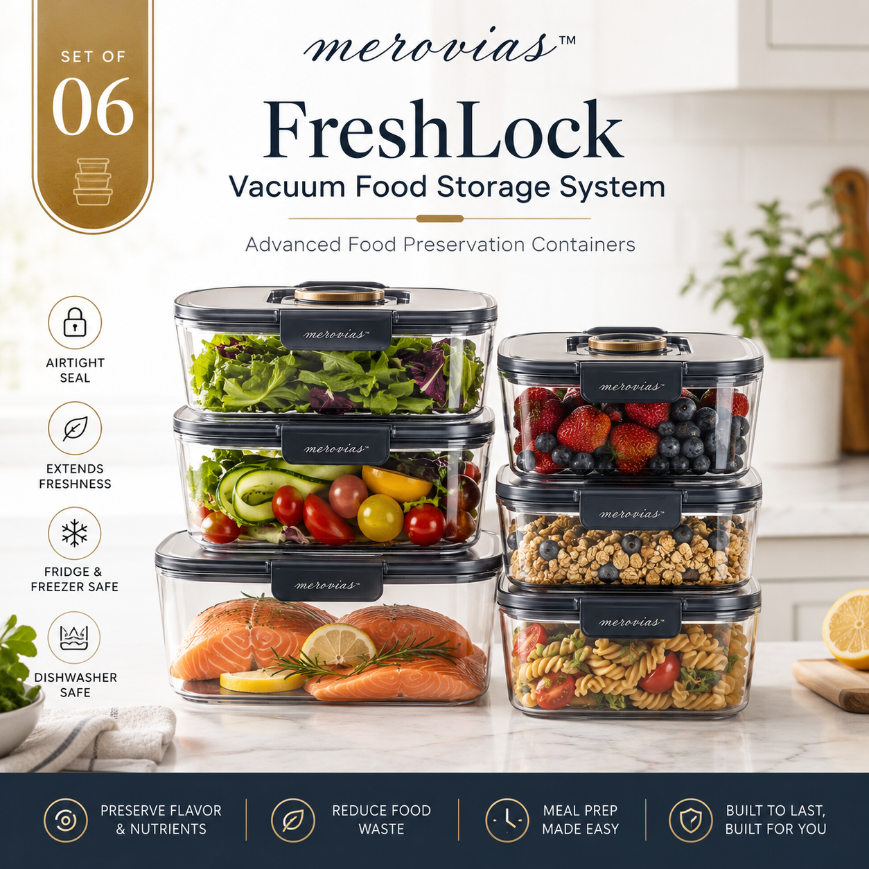 𝒎𝒆𝒓𝒐𝒗𝒊𝒂𝒔™ FreshLock Vacuum Food Storage System  🥗 Advanced Food Preservation Containers
