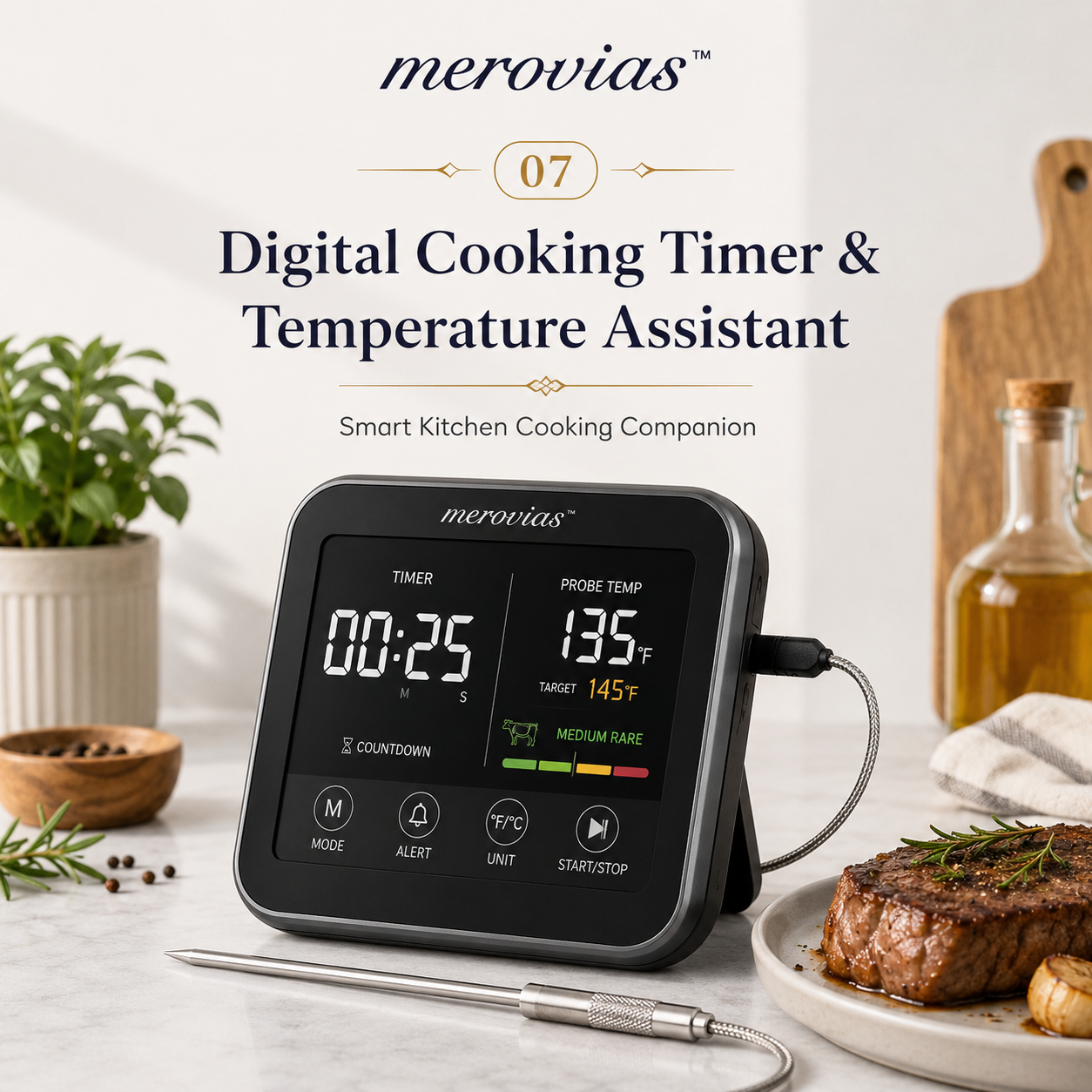 𝒎𝒆𝒓𝒐𝒗𝒊𝒂𝒔™ Digital Cooking Timer & Temperature Assistant  ⏱ Smart Kitchen Cooking Companion