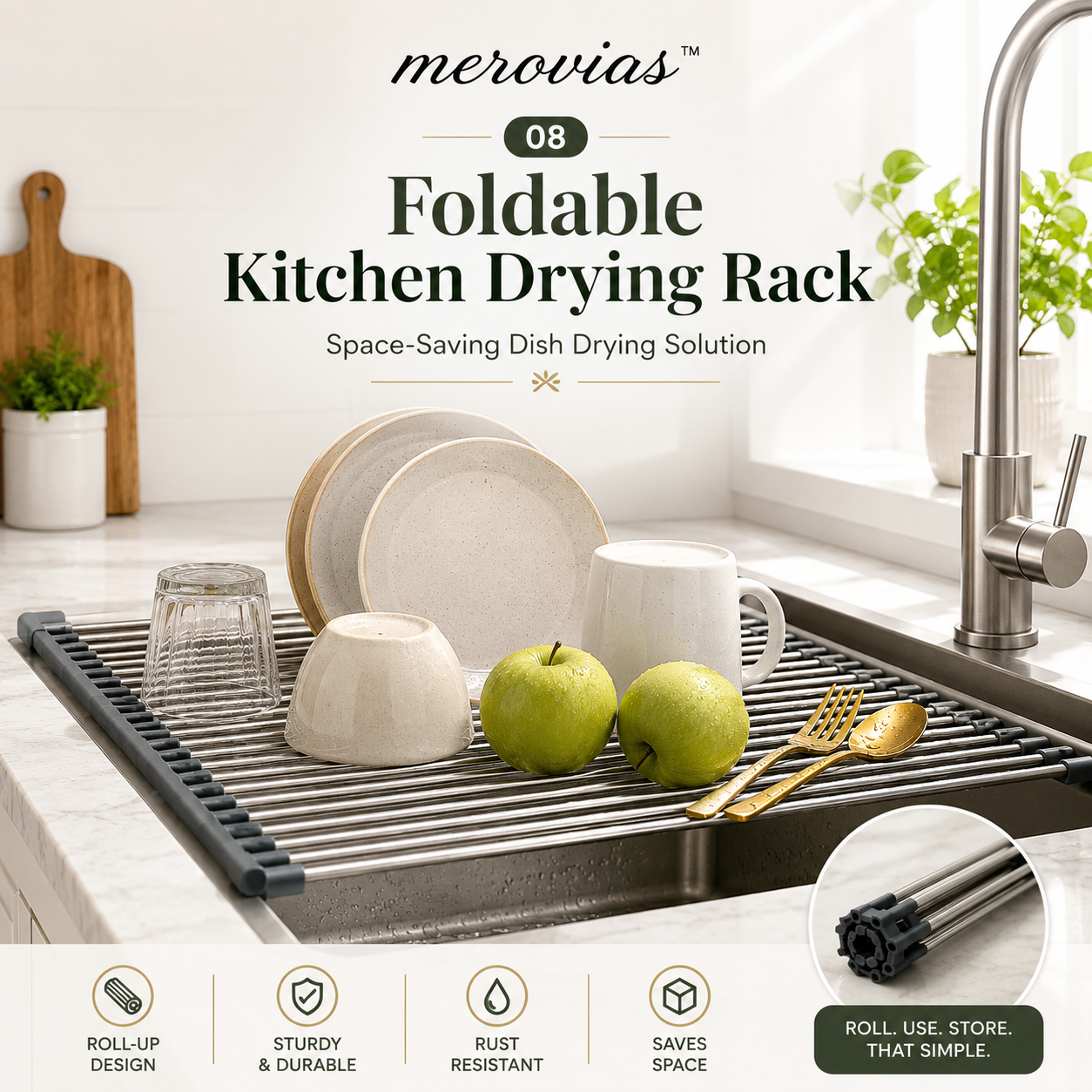 𝒎𝒆𝒓𝒐𝒗𝒊𝒂𝒔™ Foldable Kitchen Drying Rack  💧 Space-Saving Dish Drying Solution